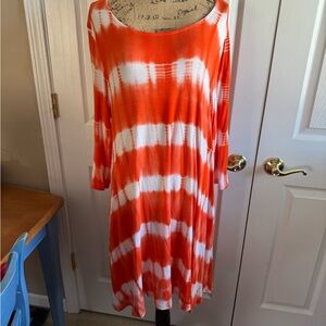 Orange and White 3/4  Sleeve Tie Dyed Dress!